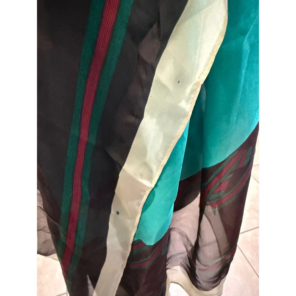 Vintage Fashion Teal Green Cashmere Silk Blend Scarf Wrap Logo Stripe